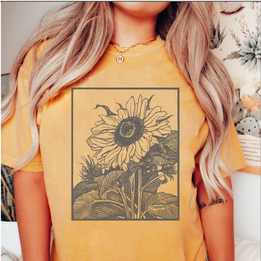 Comfort colors vintage inspired sunflower tshirt, atumn floral shirt, retro botanical tee, boho cottagecore style, gift idea for gardener, country chic flowers