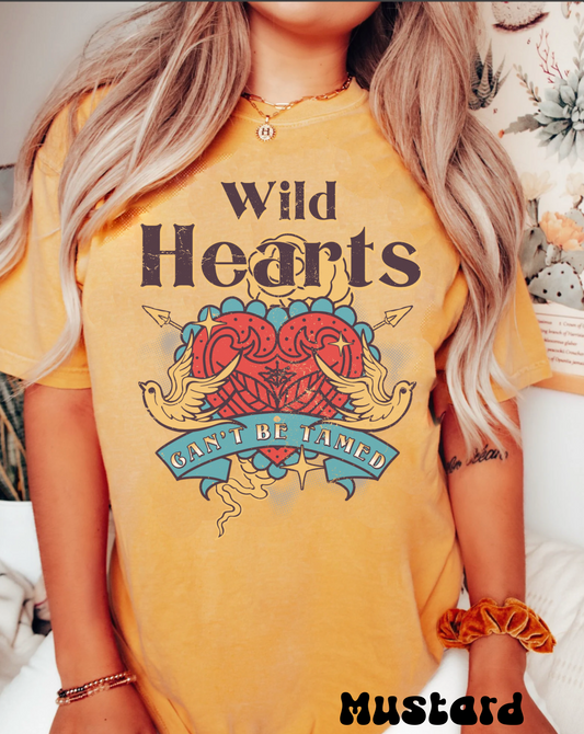 Comfort colors boho vintage inspired wild hearts can't be tamed love birds tshirt, retro tattoo style lover shirt, free spirit festival tee