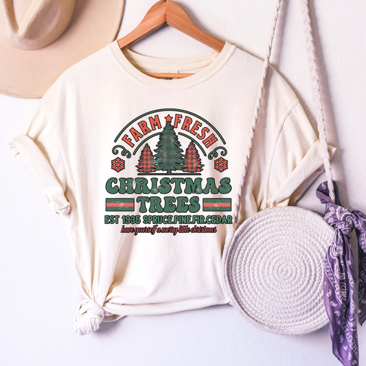 Cute Christmas tree farm tshirt, pink christmas shirt, comfort colors shirt, Groovy retro winter holiday Tee, douglas, fur, pine, spruce outfit