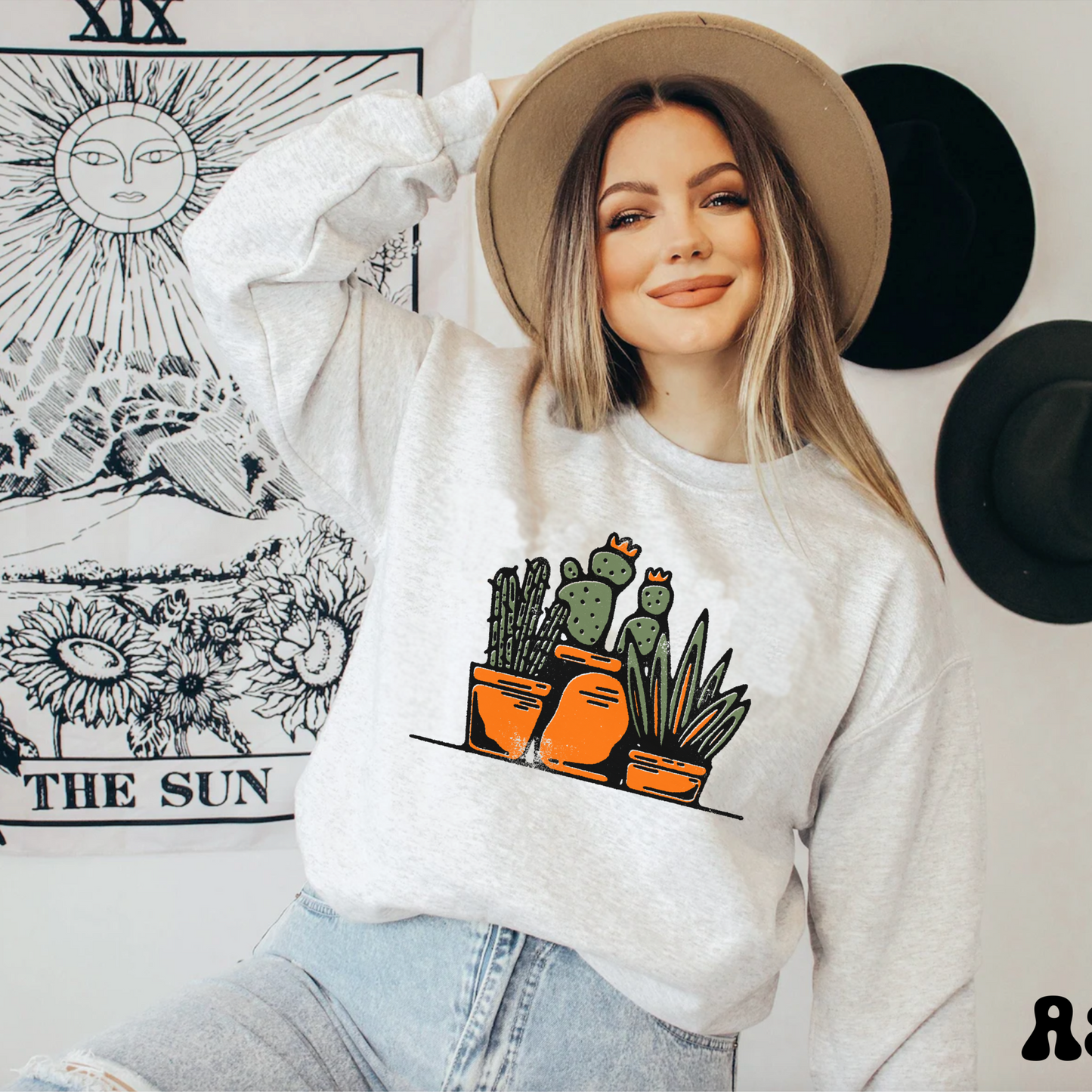 Cute retro cactus graphic sweatshirt, vintage inspired succulent sweater, botanical nature desert hoodie, southwest landscape, country shirt