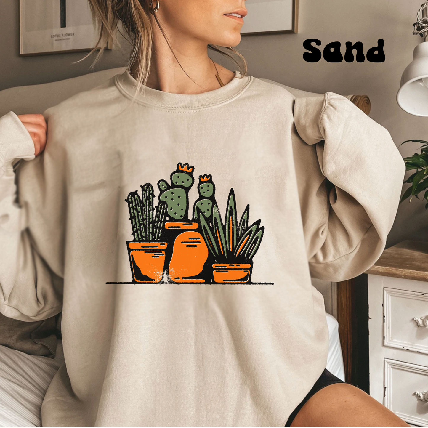 Cute retro cactus graphic sweatshirt, vintage inspired succulent sweater, botanical nature desert hoodie, southwest landscape, country shirt