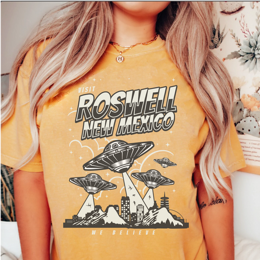 Comfort colors UFO Cool Graphic roswell New Mexico Tshirt, We Believe area 51 shirt, vintage retro anime comic style tee, gift idea for him