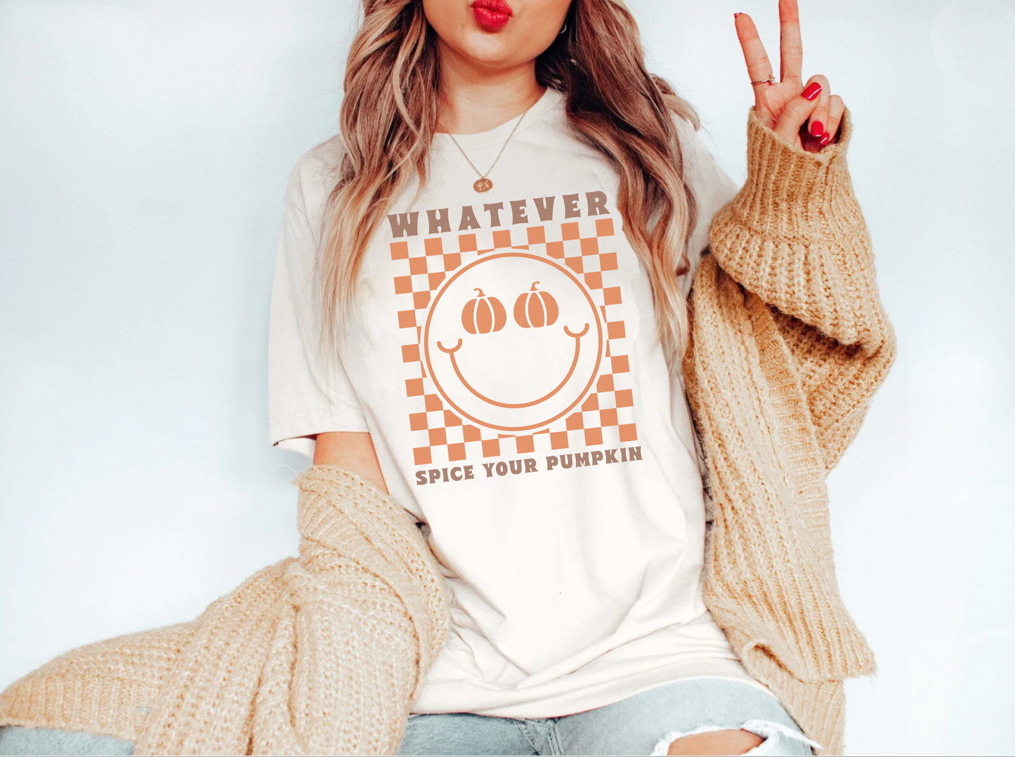 Comfort colors cute retro whatever spices your pumpkin smiley face tshirt, thanksgiving fall PSL shirt, groovy graphic tee, pumpkin spice latte lover